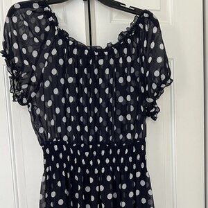Kate and Lily 14 Petite Blue and White Polka Dot  Sheer Dress
